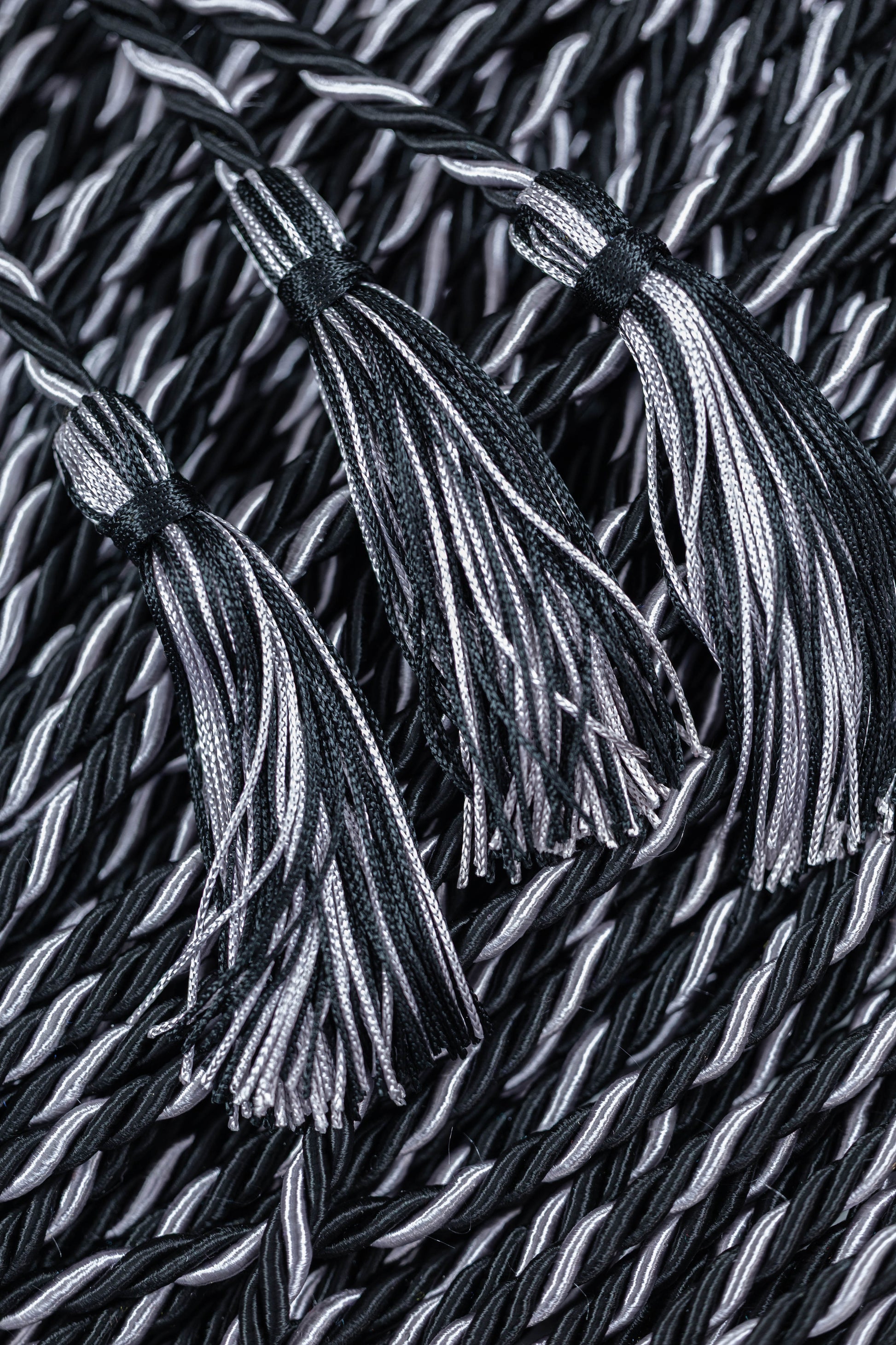 BLACK, BLACK, SILVER GRADUATION CORD, HONOR CORD