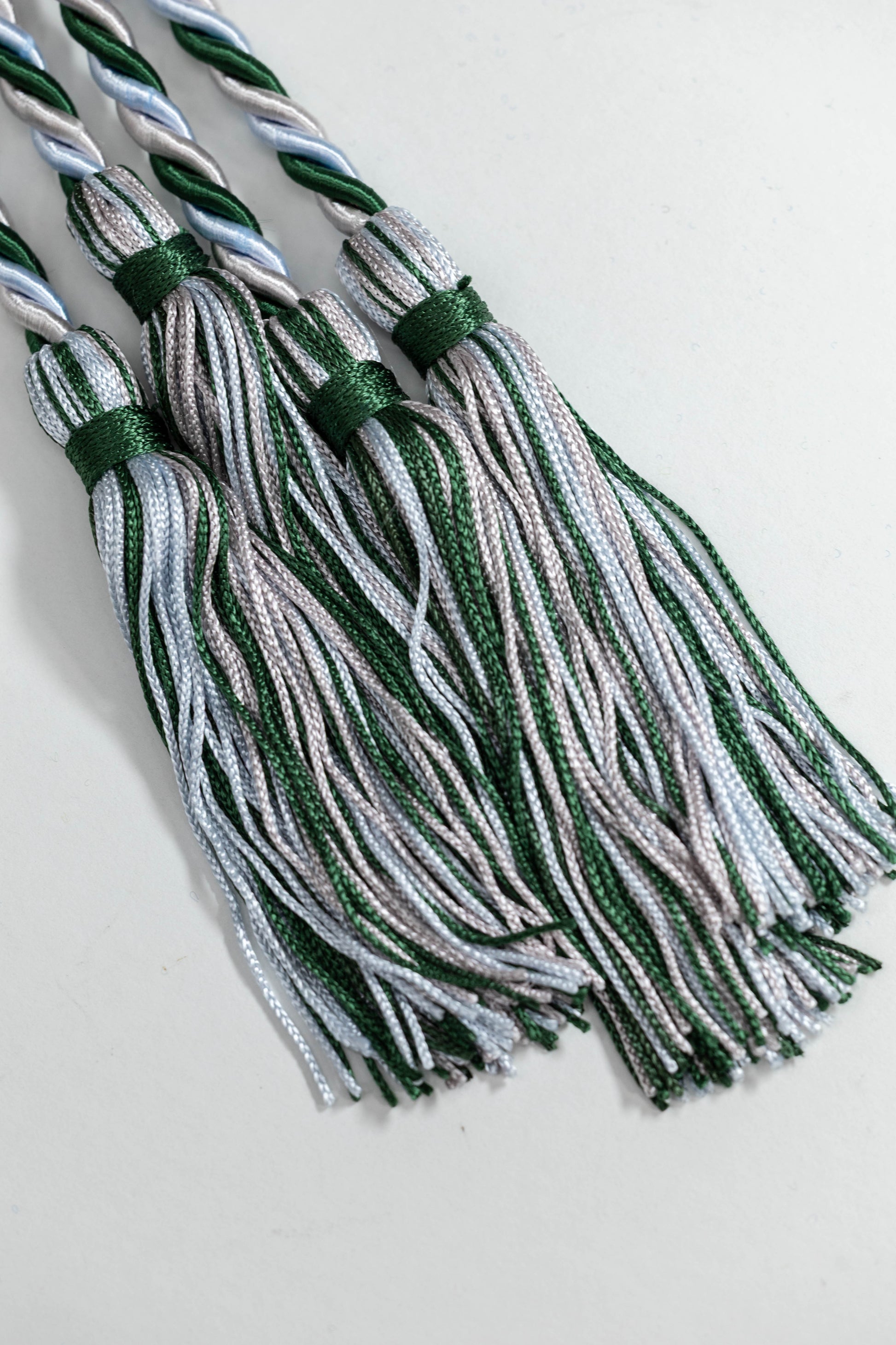 Hunter Green, Light Blue, Silver Graduation cord, Honor Cord