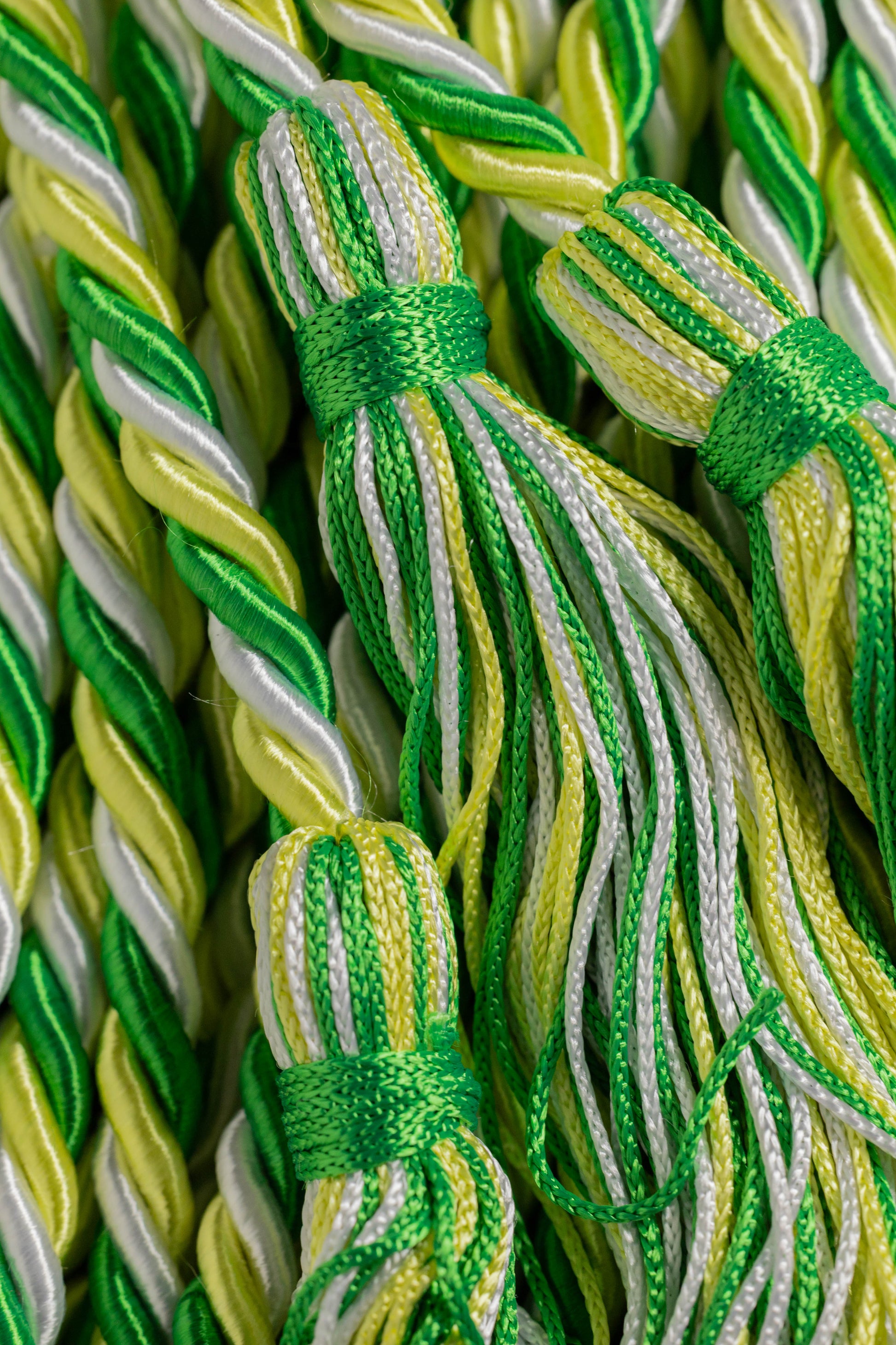 Emerald Green, Lemon Yellow, White Graduation Cord, Honor Cord.