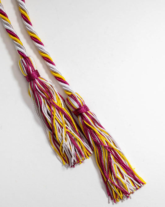 Maroon, Yellow, silver, white Graduation cord, Honor Cord