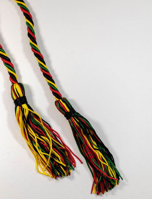 Yellow, Red, Green, Black Graduation cord, Honor Cord, Twisted Cord