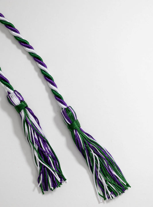 Purple, Green, White Graduation cord, Honor Cord, Twisted Cord,