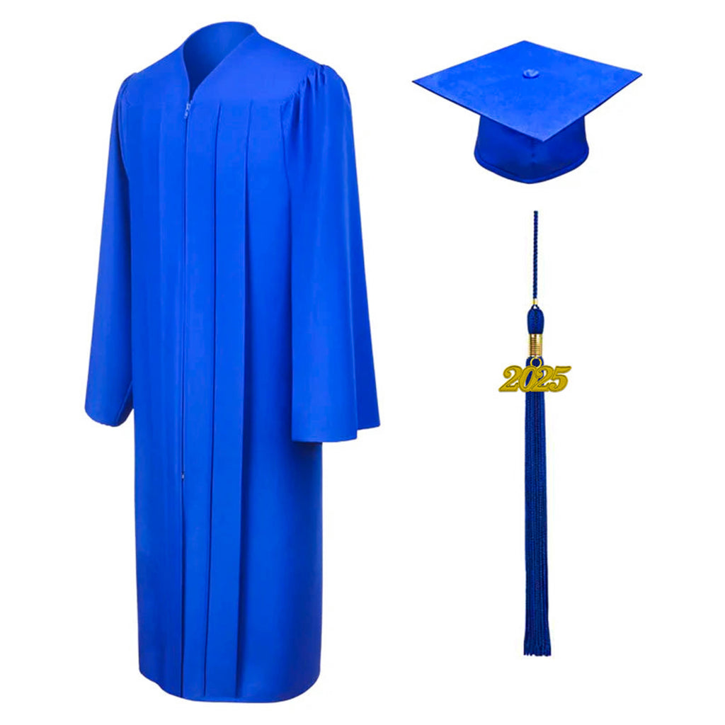 Cap and gown tassels graduation royal blue luxurycords