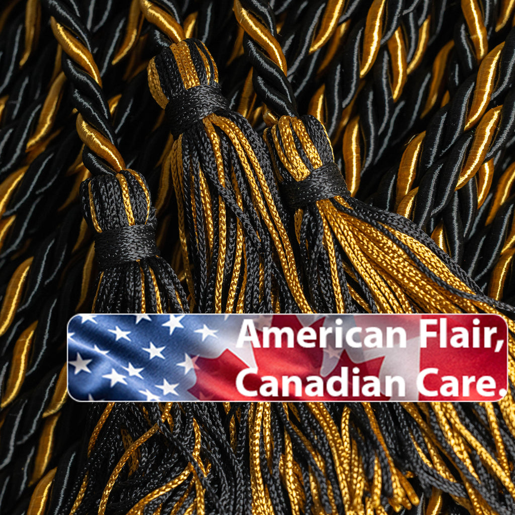 BLACK, BLACK, OLD GOLD GRADUATION CORD, HONOR CORD