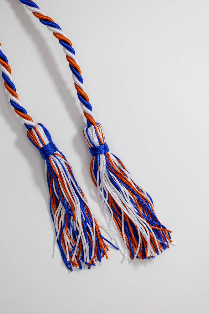 BURNT ORANGE, ROYAL BLUE, WHITE GRADUATION CORD, HONOR CORD
