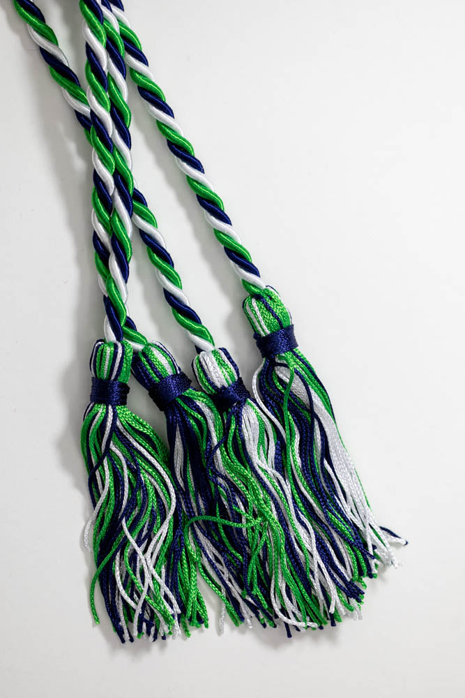 EMERALD GREEN, NAVY, WHITE GRADUATION CORD, HONOR CORD