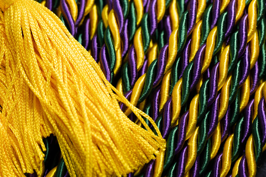 GOLD, GREEN, PURPLE WITH GOLD TASSEL GRADUATION CORD, HONOR CORD