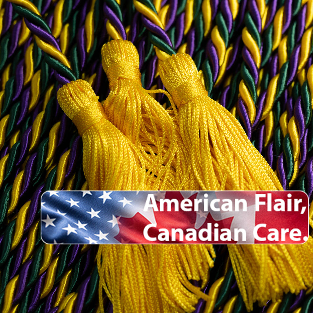 GOLD, GREEN, PURPLE WITH GOLD TASSEL GRADUATION CORD, HONOR CORD