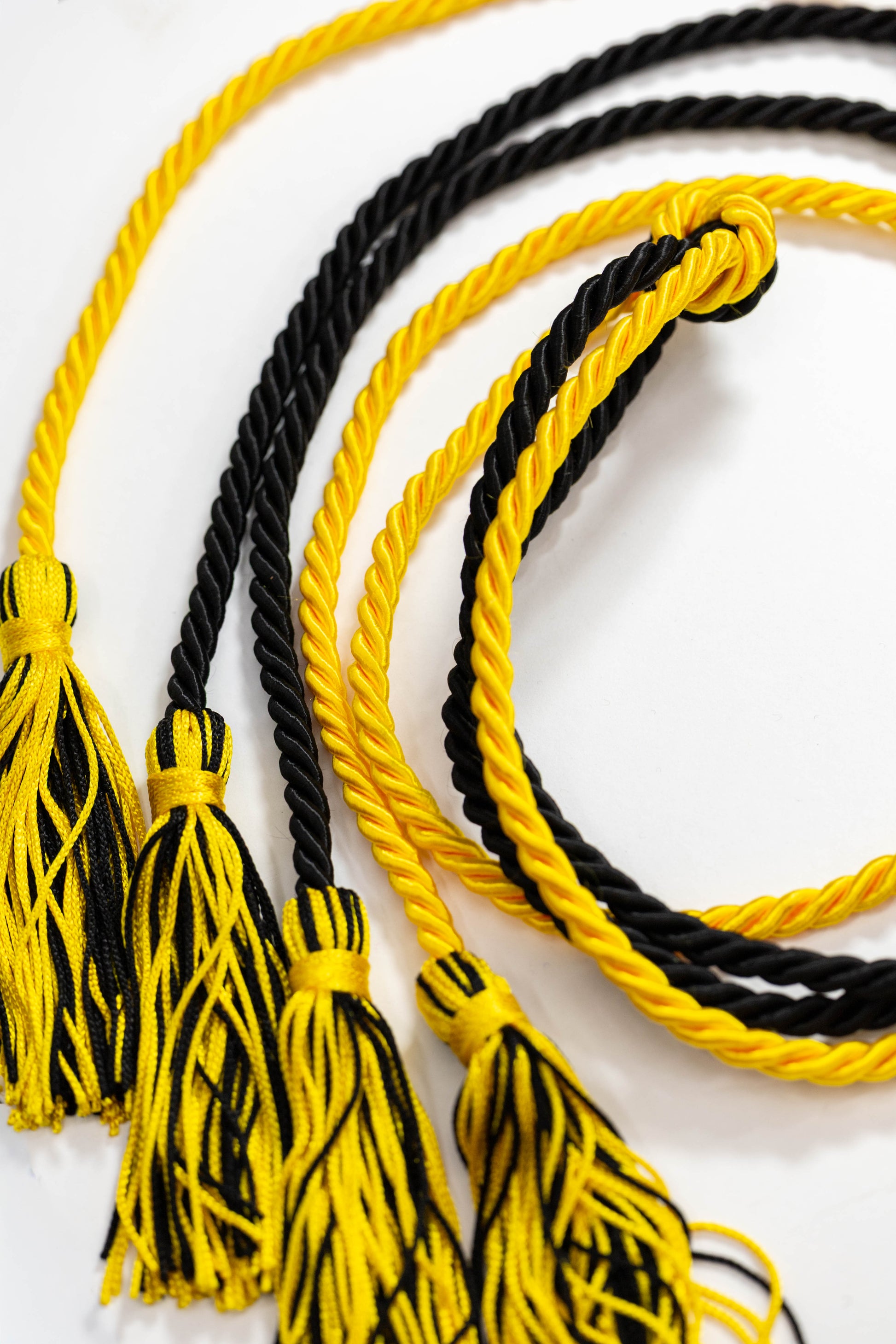 GOLD TIED TO BLACK WITH MIXED TASSEL GRADUATION CORD, HONOR CORD
