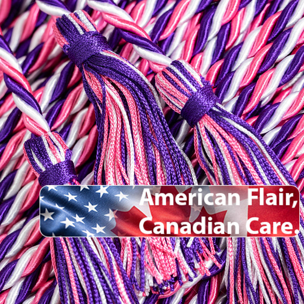 HOT PINK, PURPLE, WHITE GRADUATION CORD, HONOR CORD