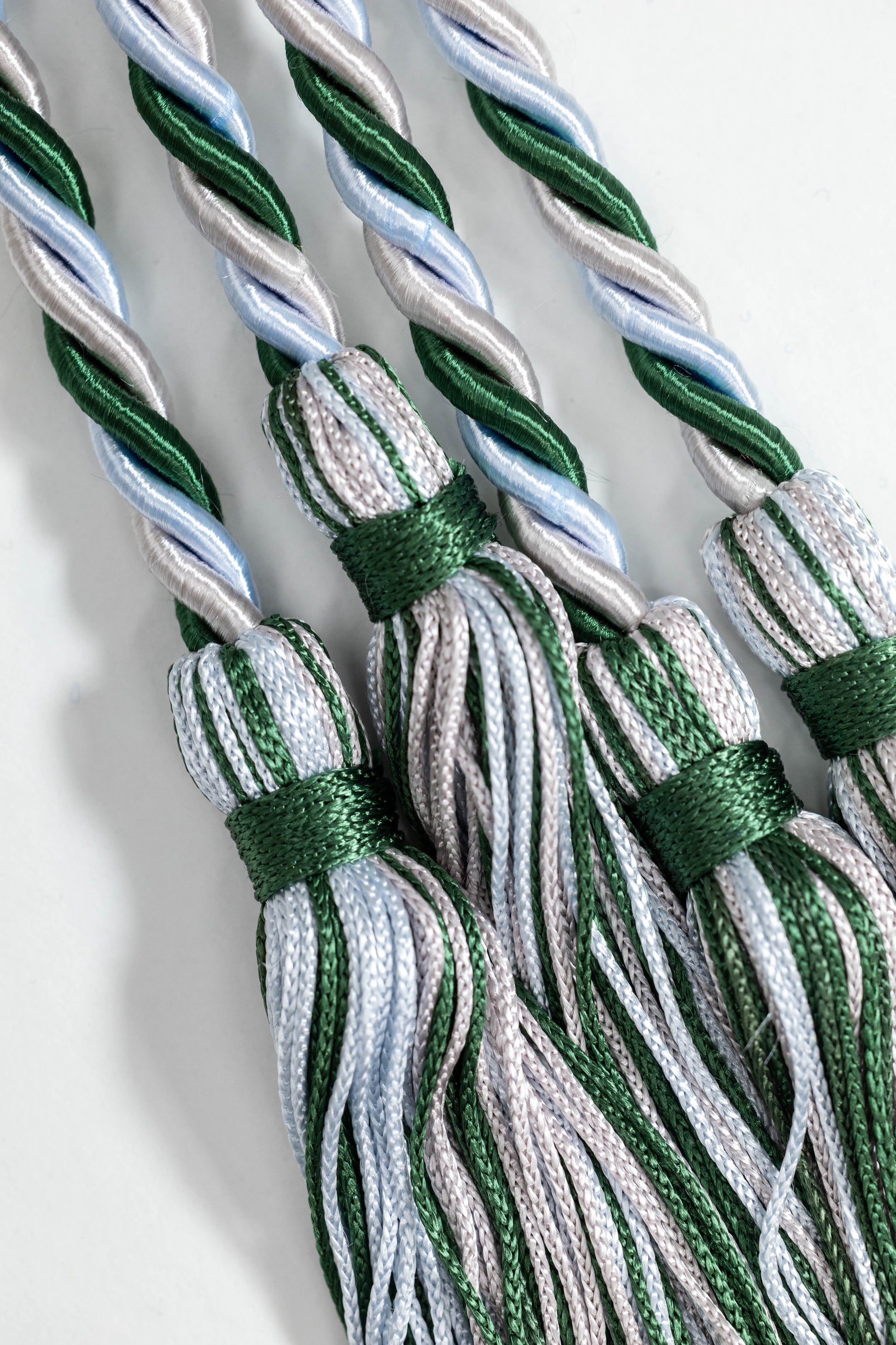 Hunter Green, Light Blue, Silver Graduation cord, Honor Cord