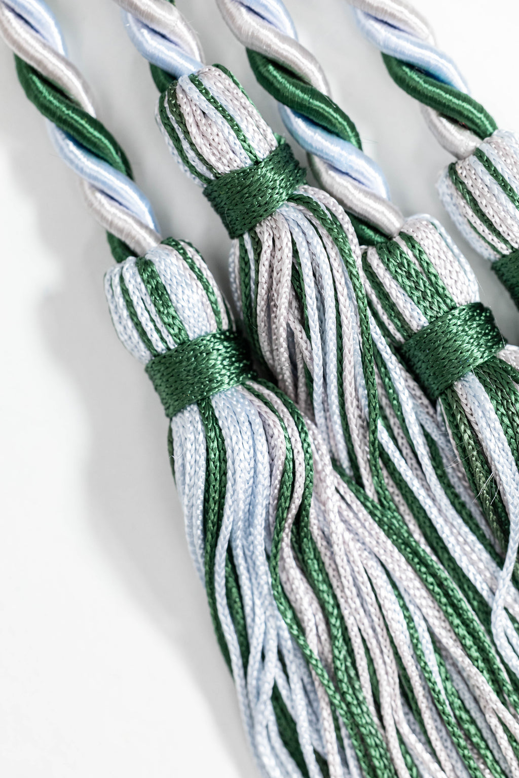 Hunter Green, Light Blue, Silver Graduation cord, Honor Cord