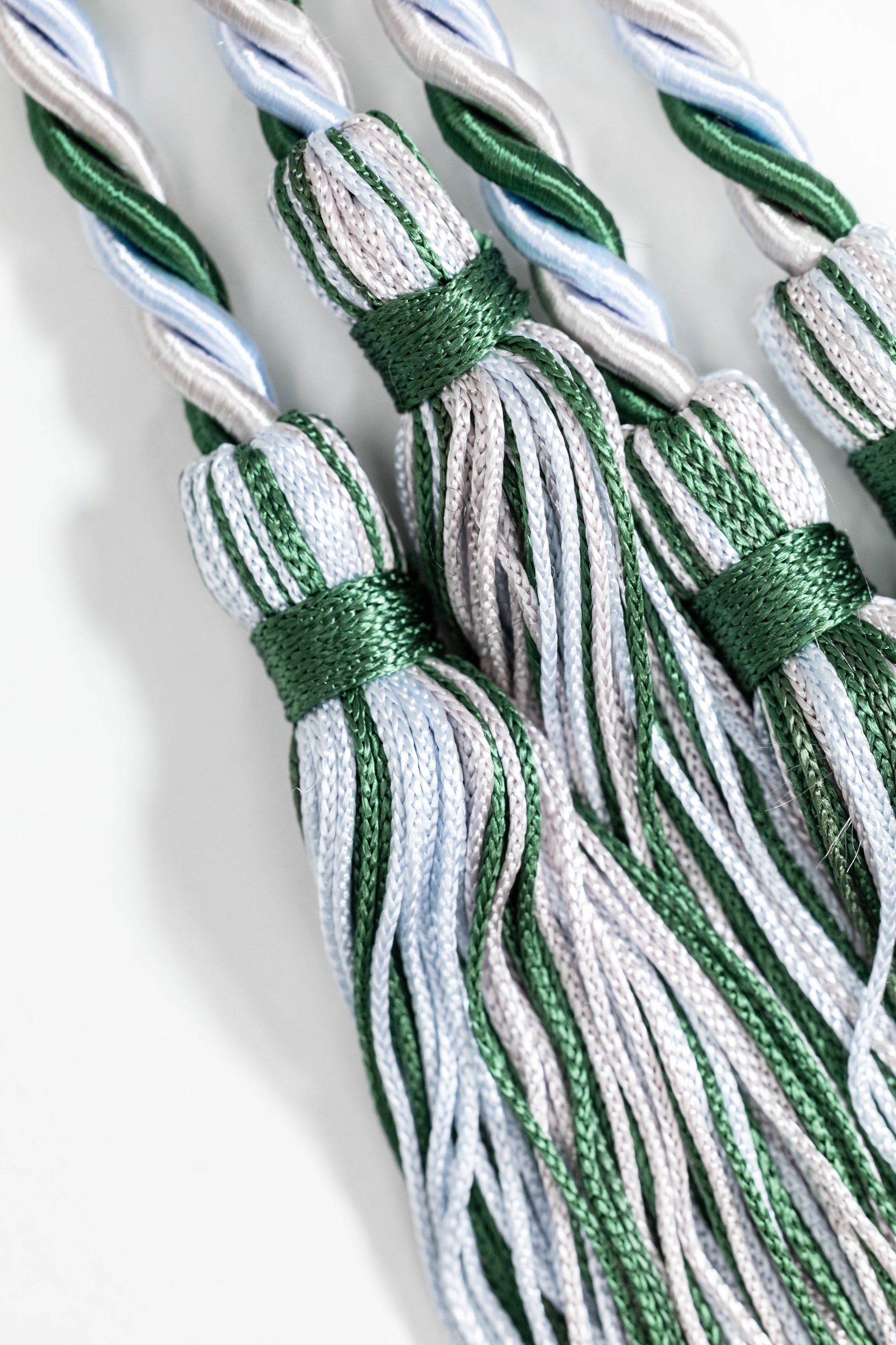 Hunter Green, Light Blue, Silver Graduation cord, Honor Cord