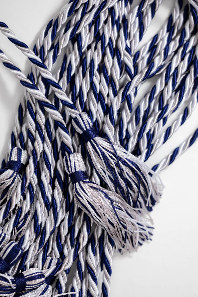 NAVY, SILVER, WHITE GRADUATION CORD, HONOR CORD