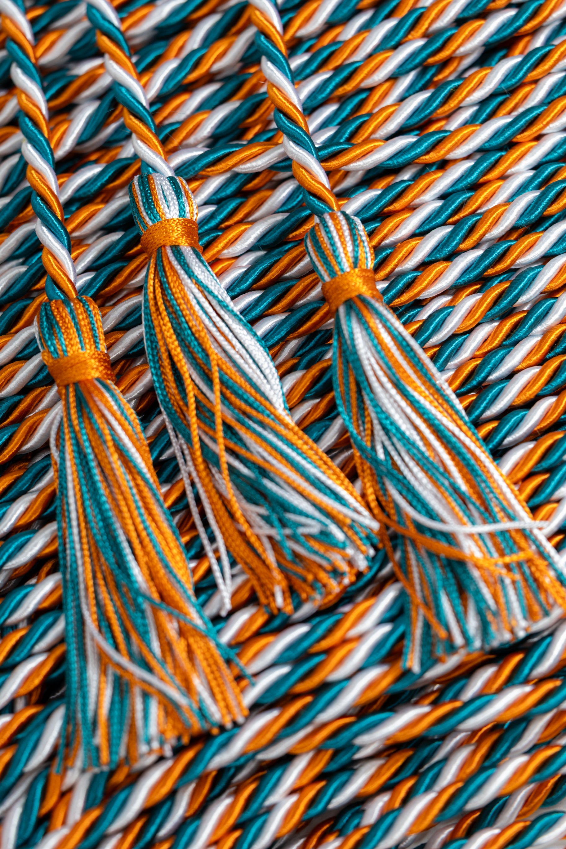 ORANGE,TEAL, WHITE GRADUATION CORD, HONOR CORD