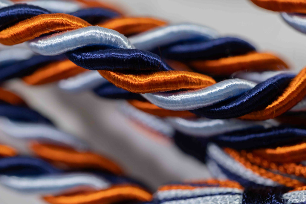 BURNT ORANGE, LIGHT BLUE, NAVY GRADUATION CORD, HONOR CORD