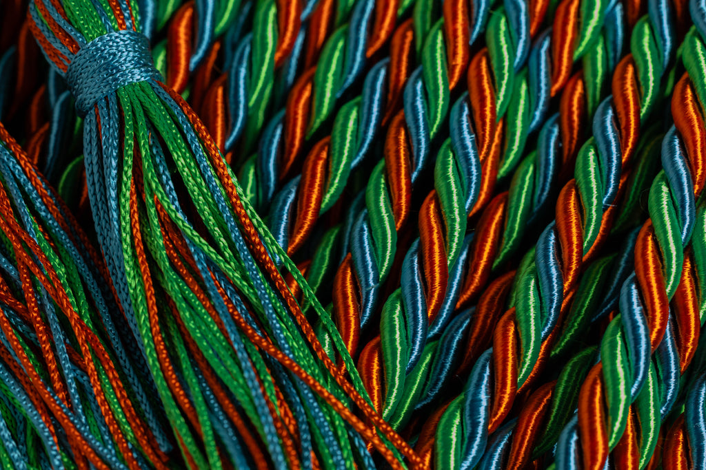 Burnt Orange, Emerald, Ming Blue Graduation cord, Honor Cord