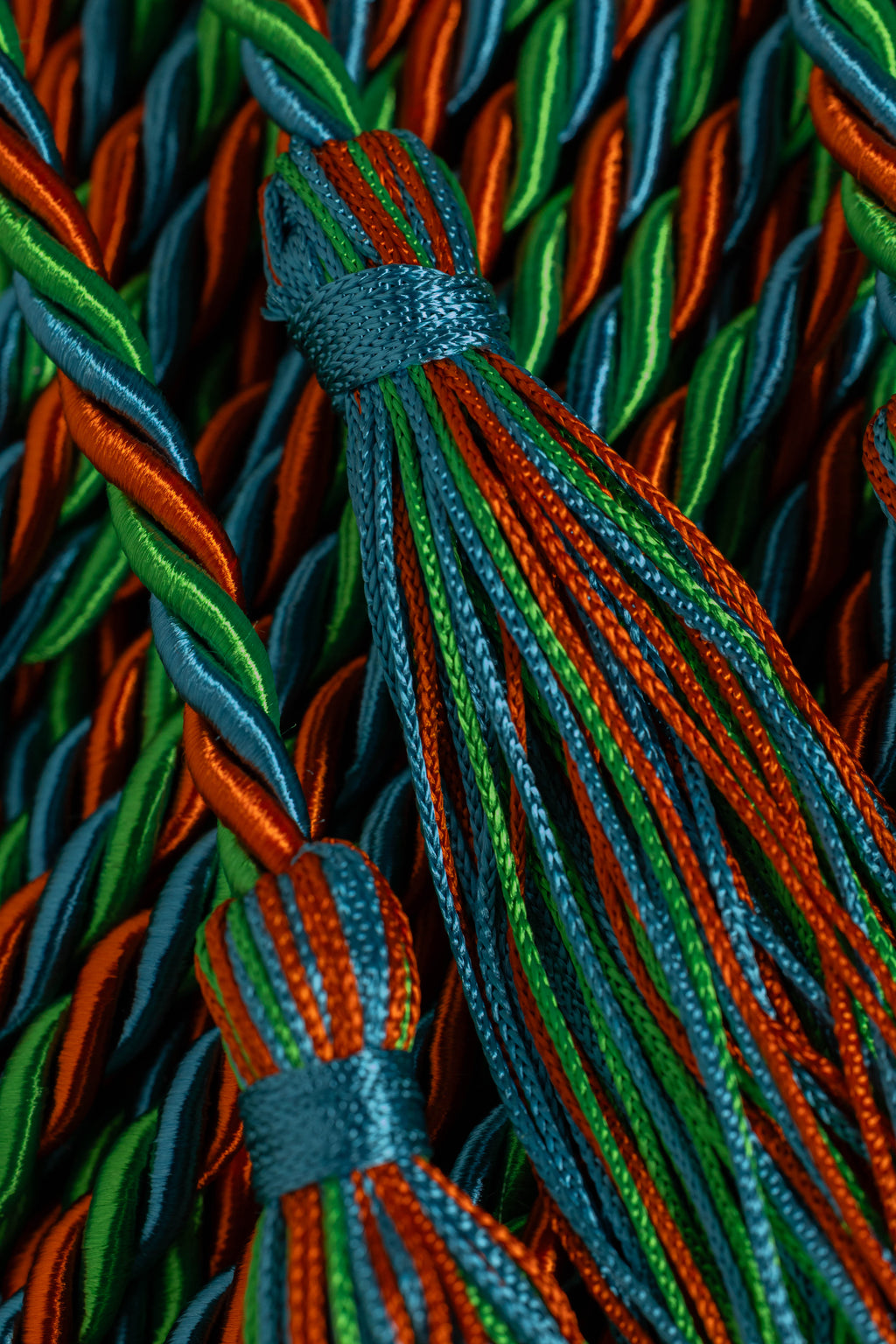 Burnt Orange, Emerald, Ming Blue Graduation cord, Honor Cord