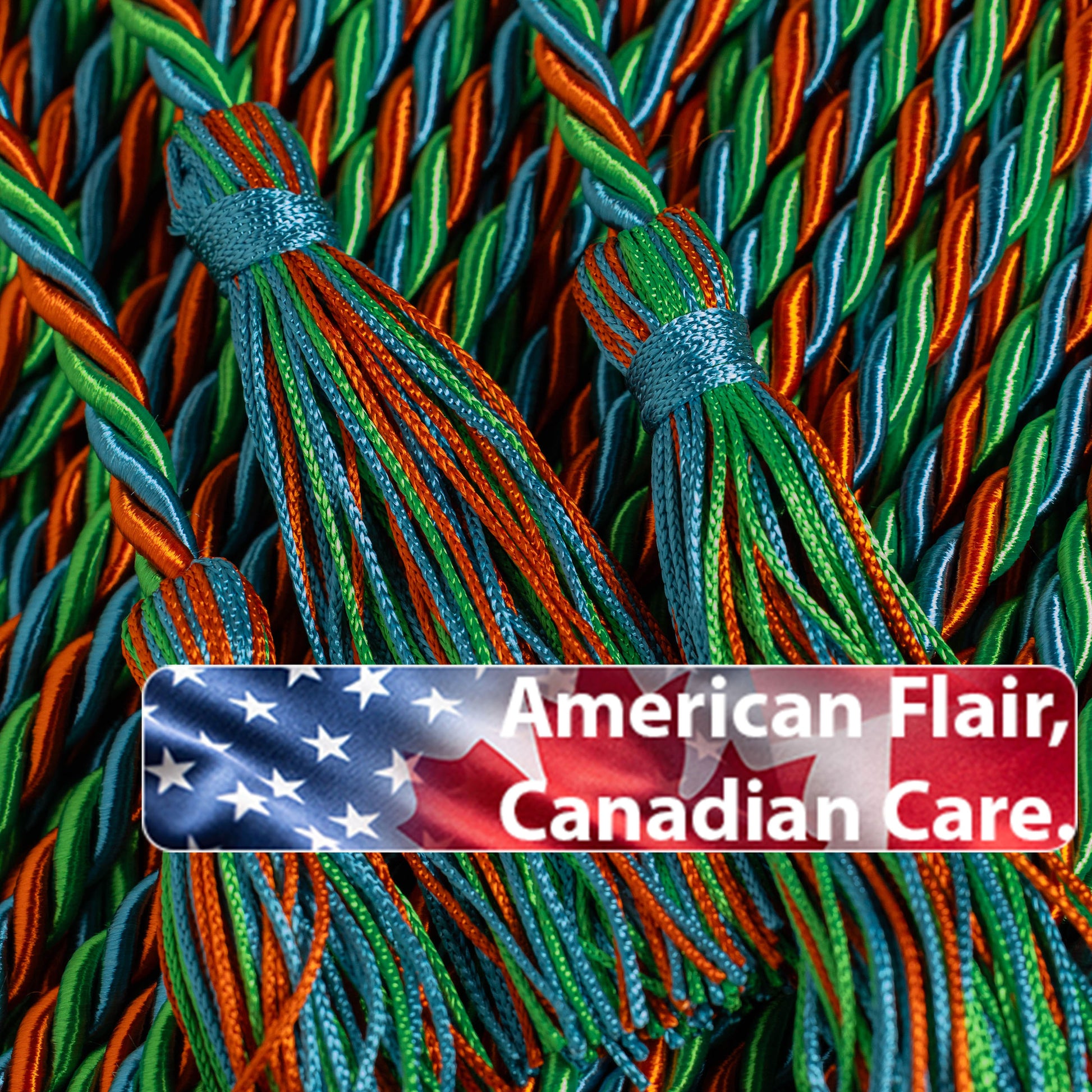 Burnt Orange, Emerald, Ming Blue Graduation cord, Honor Cord