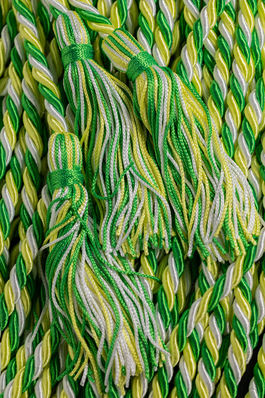 Emerald Green, Lemon Yellow, White Graduation Cord, Honor Cord.