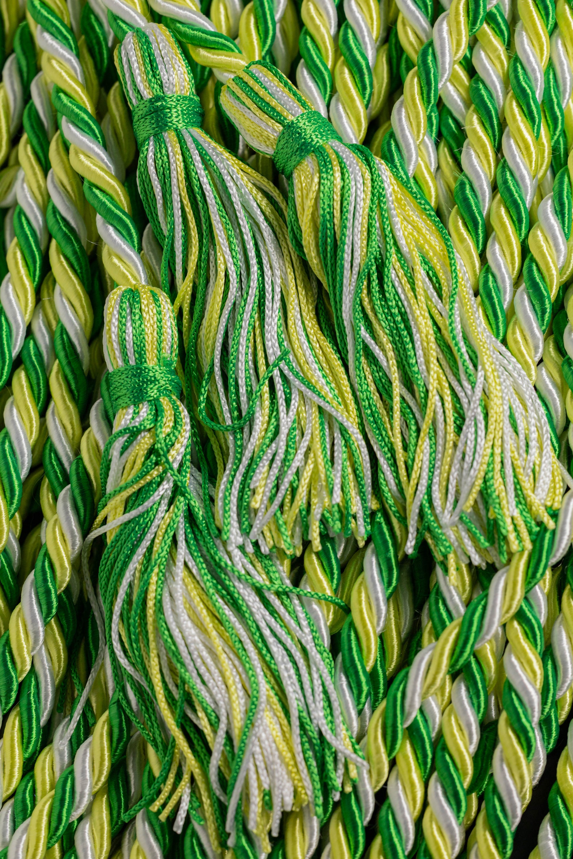 Emerald Green, Lemon Yellow, White Graduation Cord, Honor Cord.