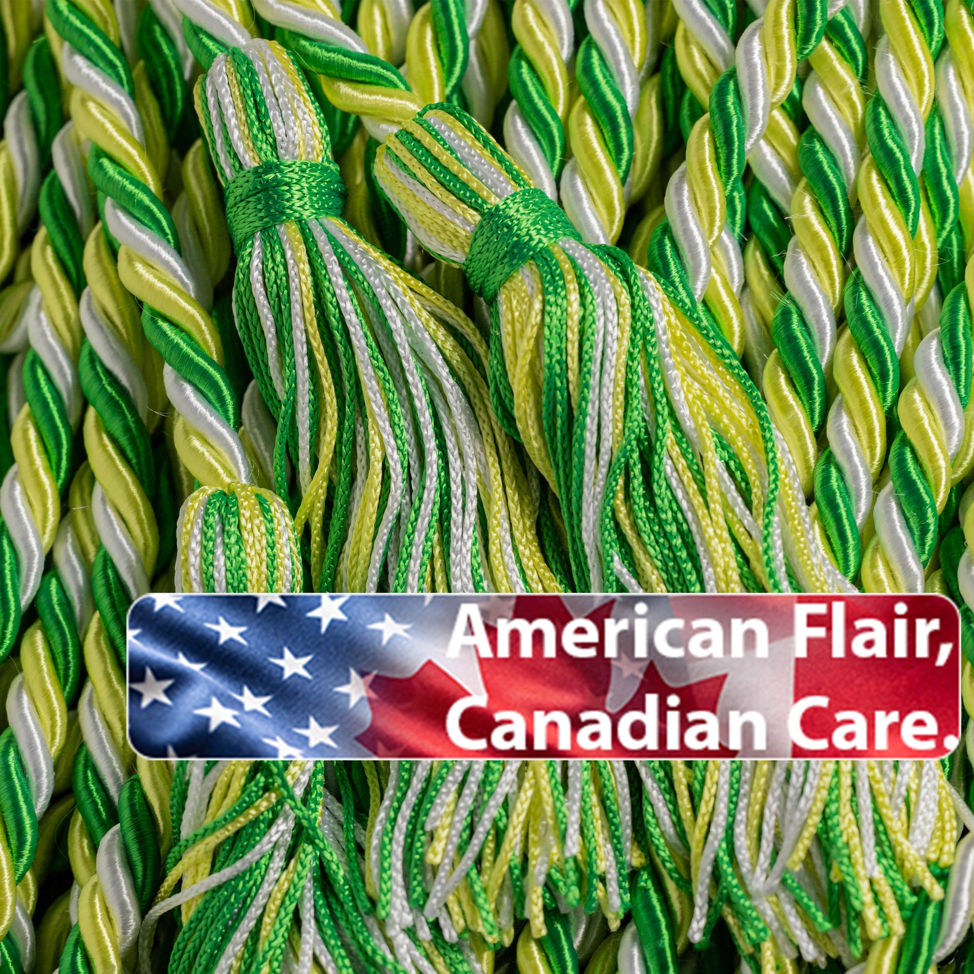 Emerald Green, Lemon Yellow, White Graduation Cord, Honor Cord.