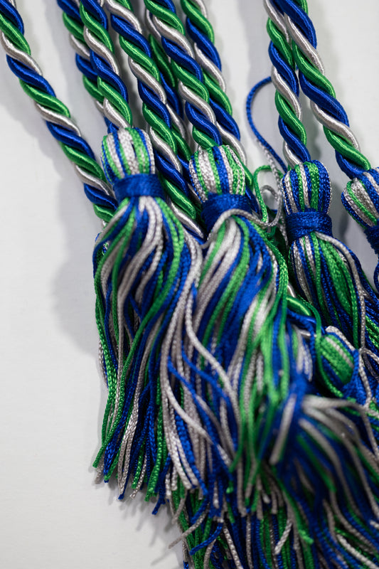 Emerald, Royal Blue, Silver Graduation Honor Cord