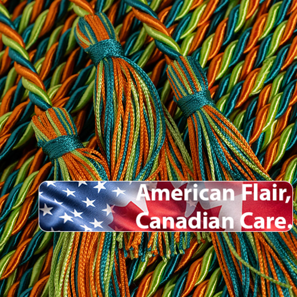 ORANGE, LIME GREEN, TEAL GRADUATION CORD, HONOR CORD