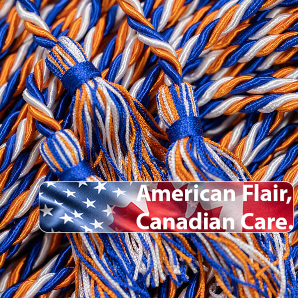 ORANGE, ROYAL BLUE, WHITE GRADUATION CORD, HONOR CORD