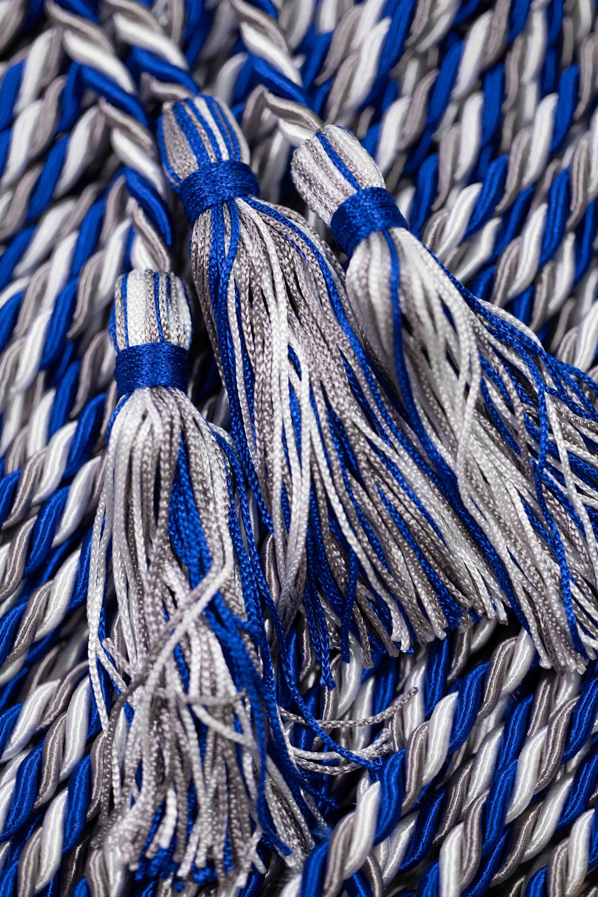 ROYAL BLUE, PLATINUM, WHITE GRADUATION CORD, HONOR CORD