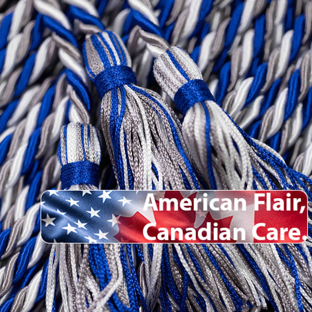 ROYAL BLUE, PLATINUM, WHITE GRADUATION CORD, HONOR CORD