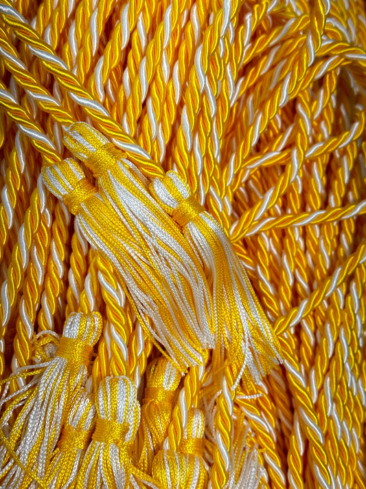 Yellow Gold, White. Graduation Cord, Honor Cord, Twisted Cord