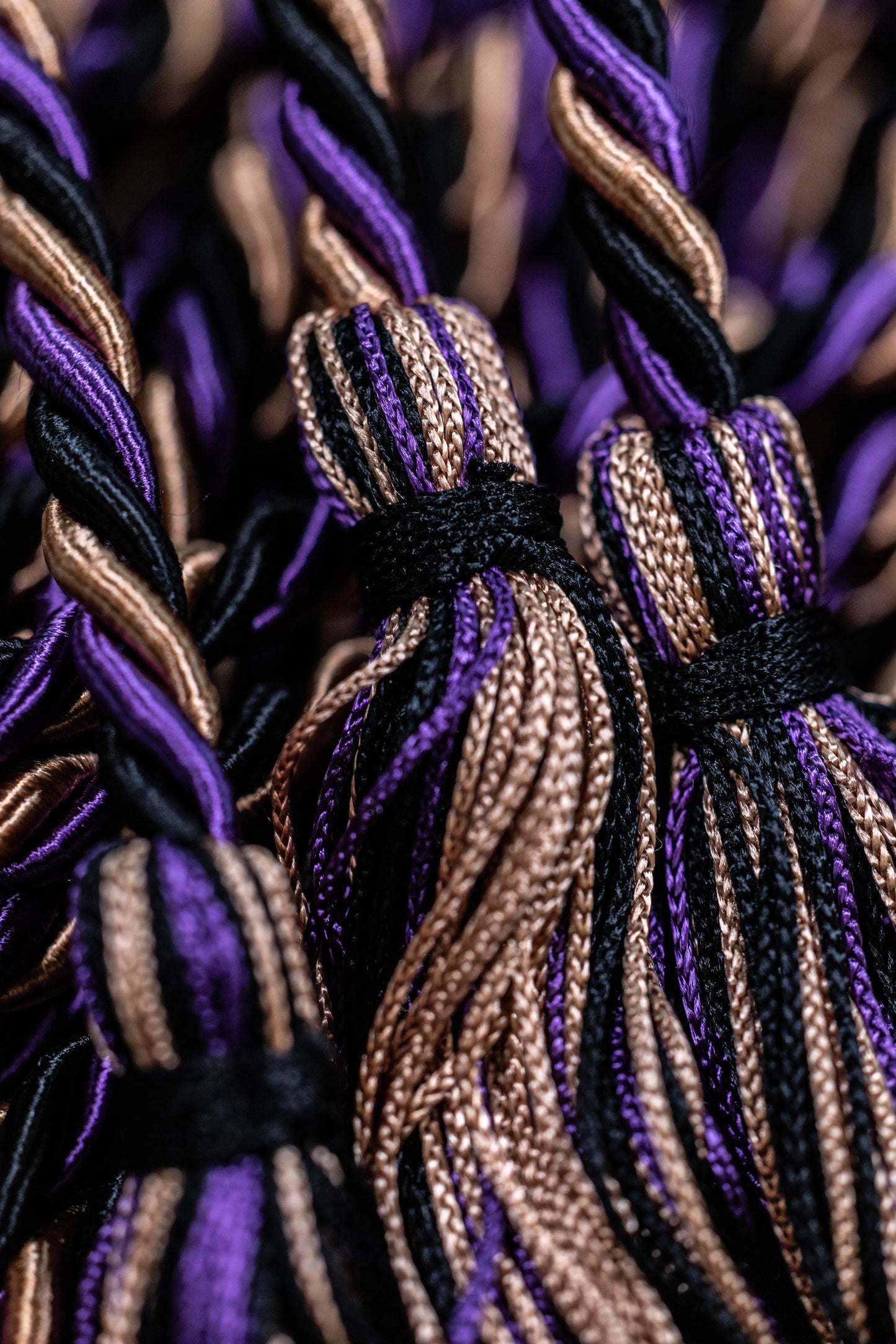 Purple, Beige Drab, Black  Graduation Cord Honor Cords