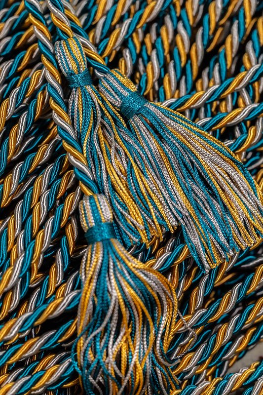 Teal Blue, Silver Gray, Apricot Orange Graduation Honor Cord