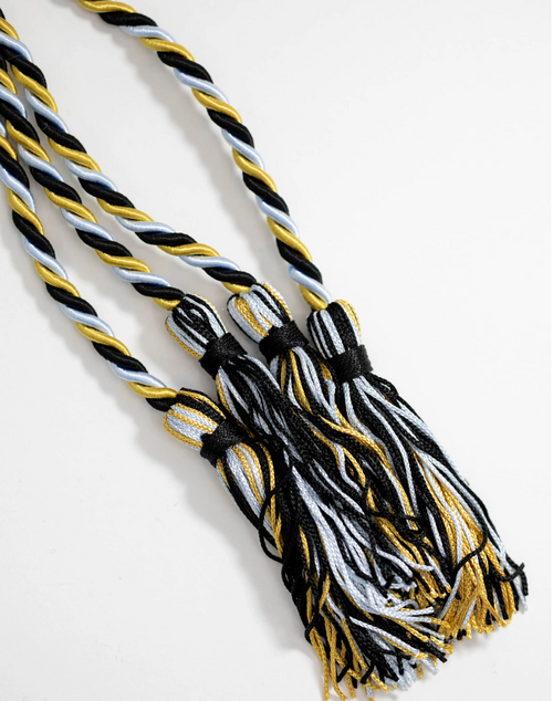 Antique Gold, Black, Light Blue Graduation cord, Honor Cord