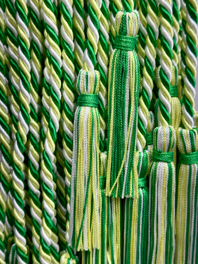 Emerald Green, Lemon Yellow, White. Graduation Cord, Honor Cord.