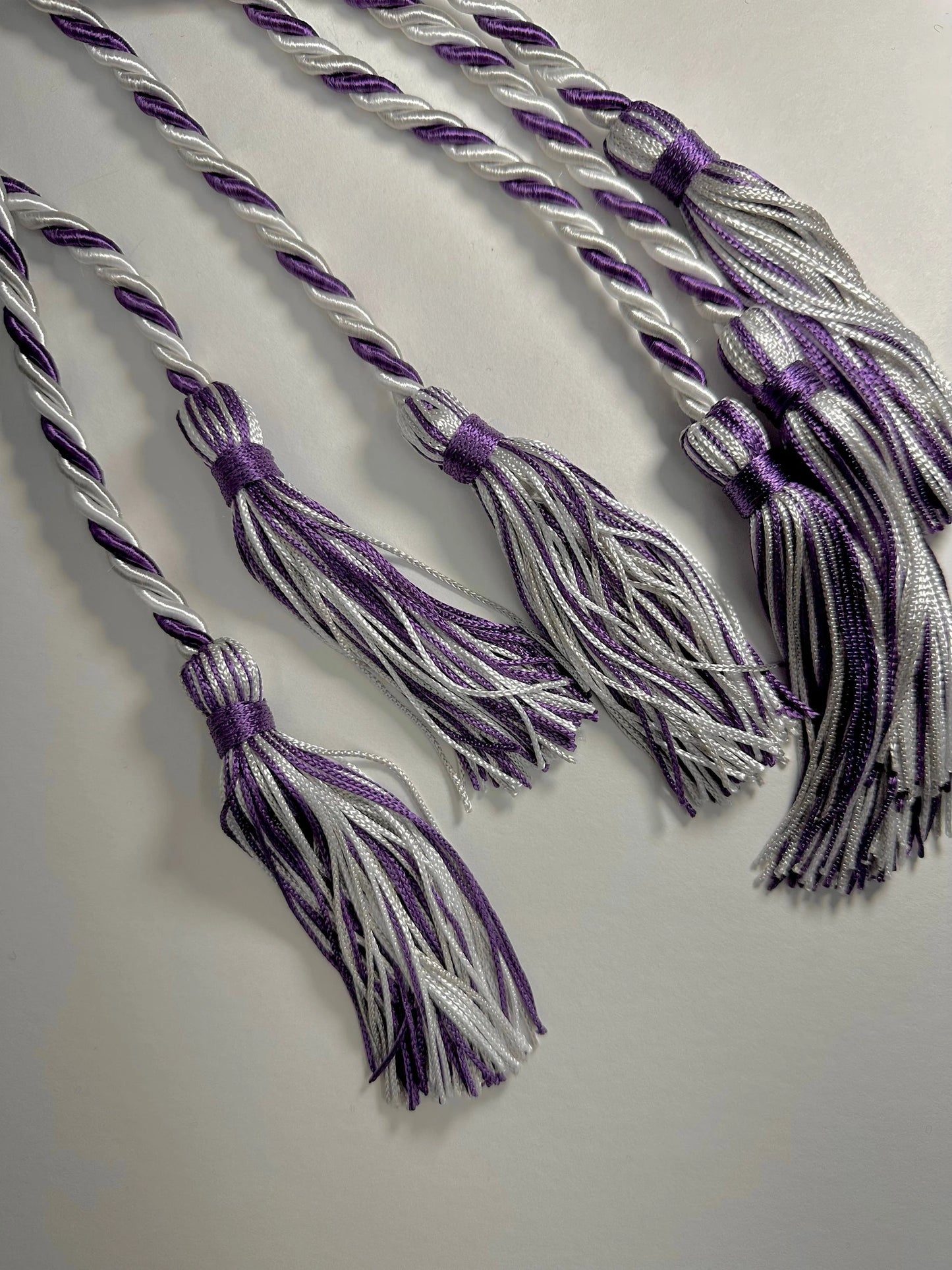 Purple, Silver White Graduation Cords whole sale available twisted cord