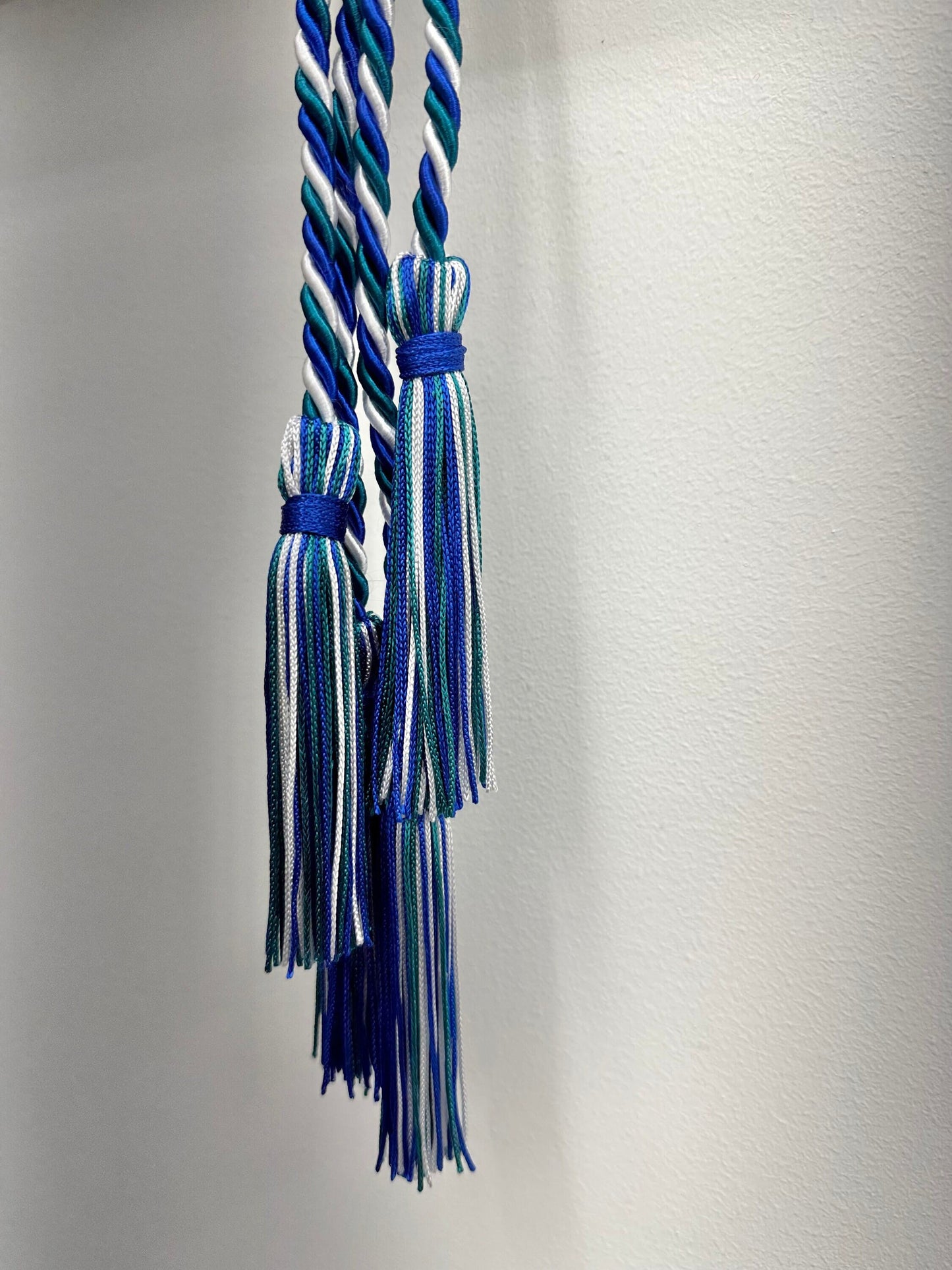 White, Royal blue, Teal Graduation Honor Cord, twisted Cord