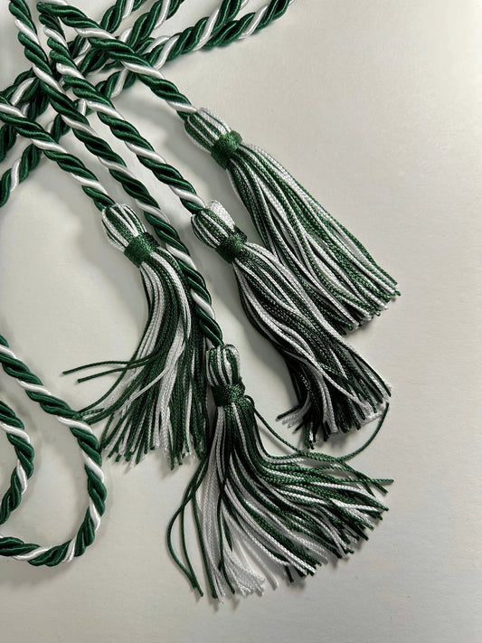 Pine Green, White Graduation Honor Cord, twisted Cord