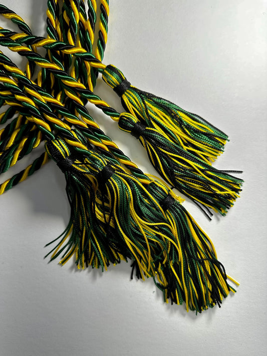 Black, Yellow gold, Green Graduation cord, Honor Cord, Twisted Cord