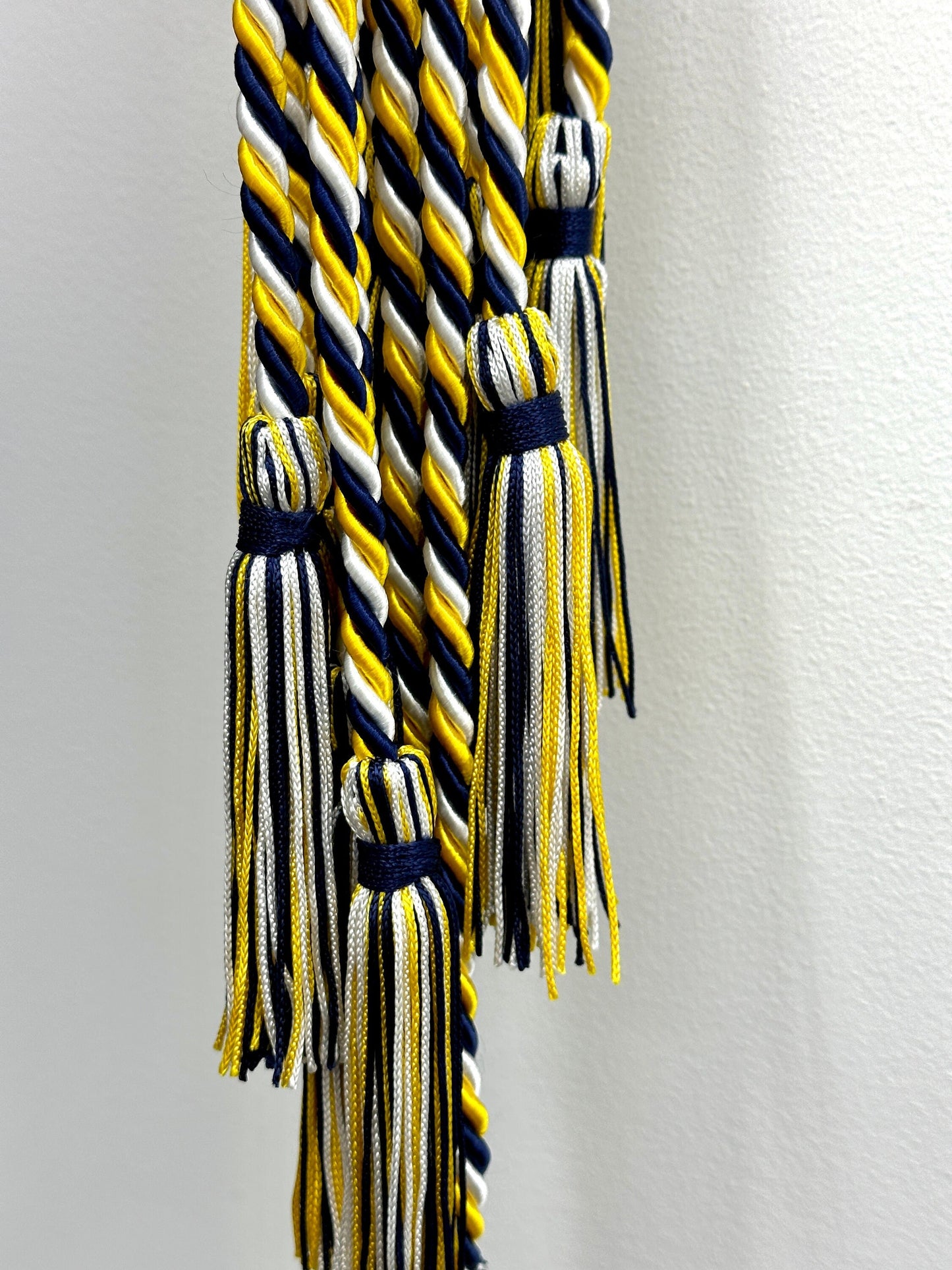 Navy Blue, Yellow Gold, White Graduation cord, Honor Cord, Twisted Cord