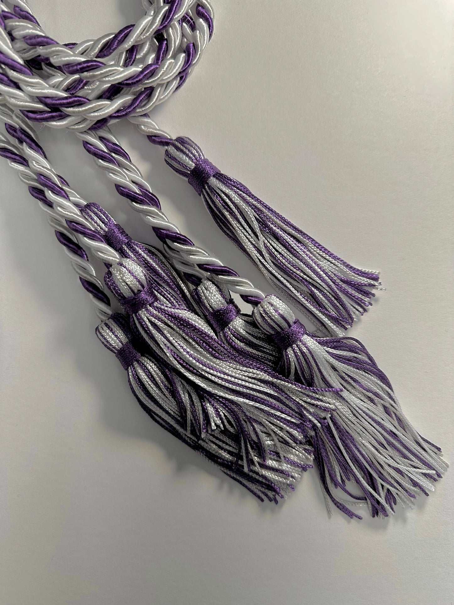 Purple, Silver White Graduation Cords whole sale available twisted cord