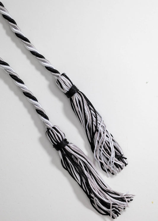 Black, White, Silver  Graduation cord, Honor Cord