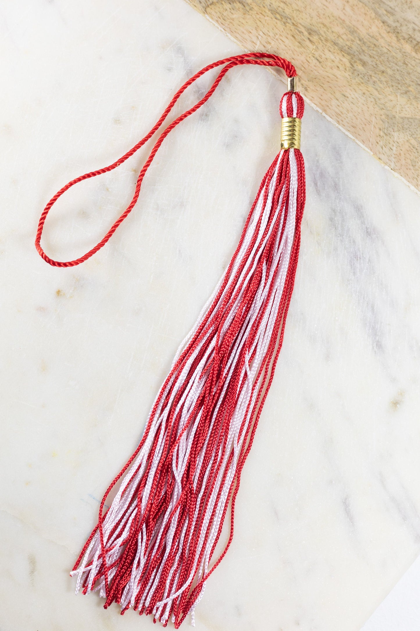 Red and White  Graduation Tassel (add your very own year)